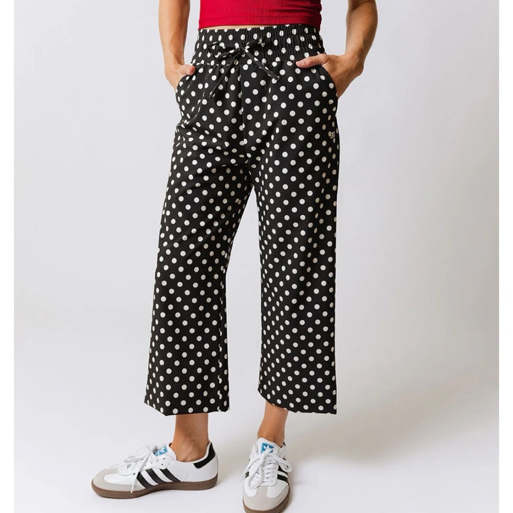 Albion Fit Audrey Wide Leg Ankle Pants Black Polka Dot S